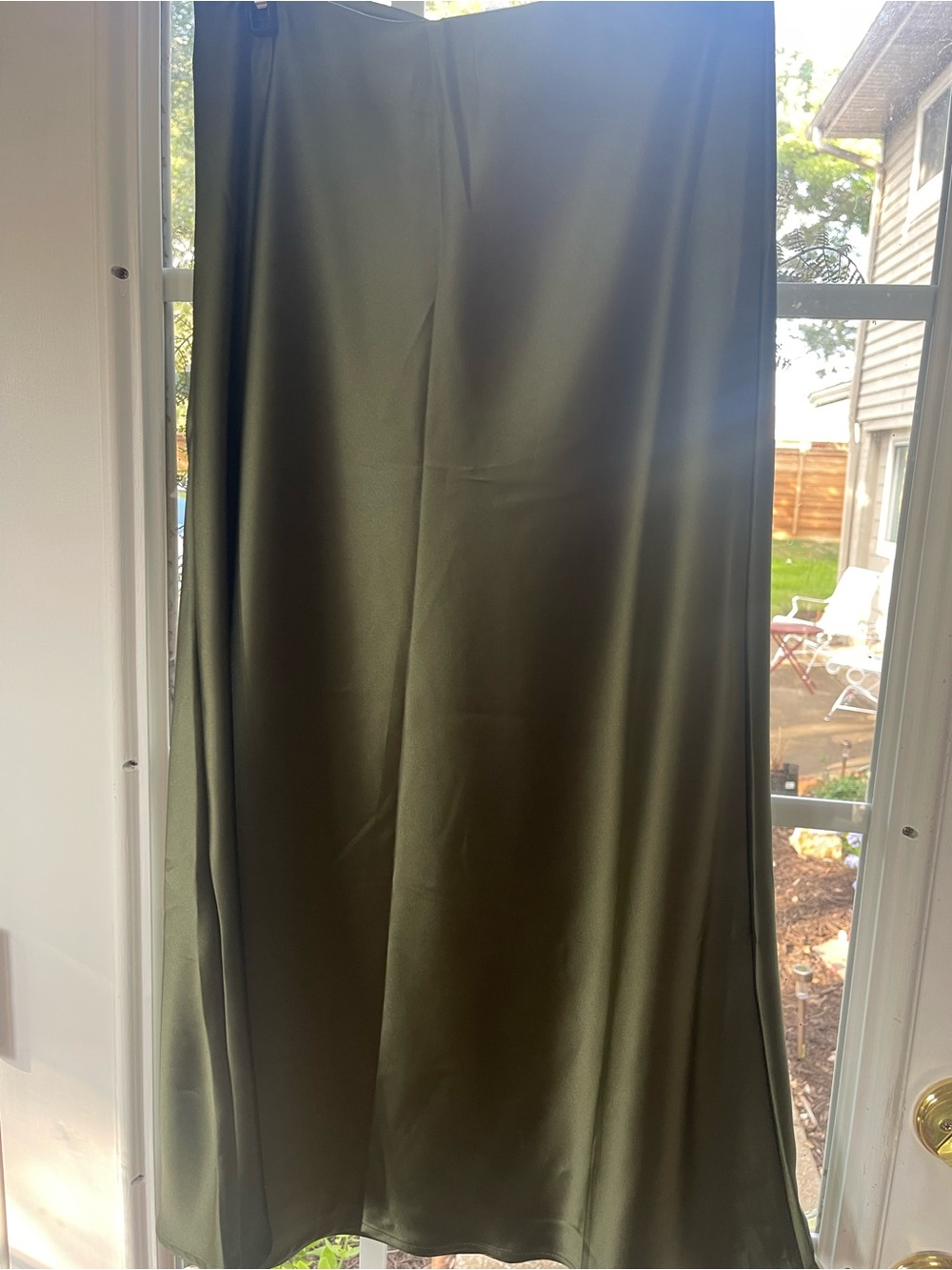 Olive Green Satin Midi Skirt